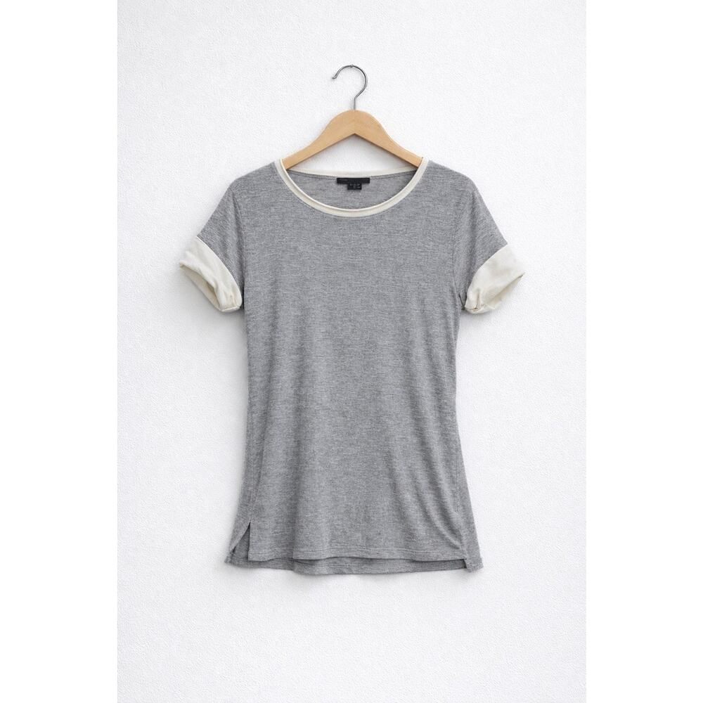 Vince Gray Contrast Trim Short Sleeve Tee Womens Small Cotton Blend Minimal